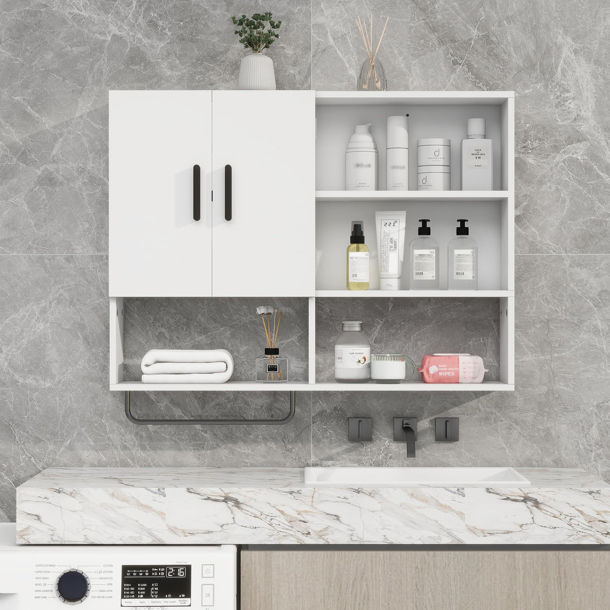 Bathroom Wall Cabinet with 2 Doors White E51955
