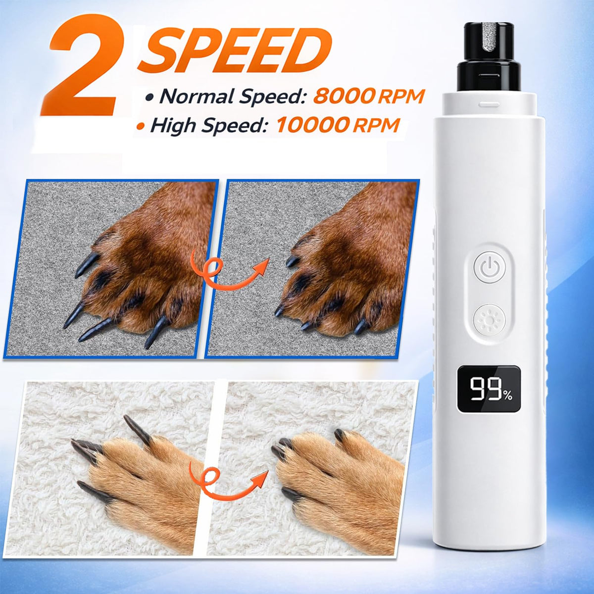 Dog Nail Grinder, 3-Speed Ultra Quiet with LED Light P168