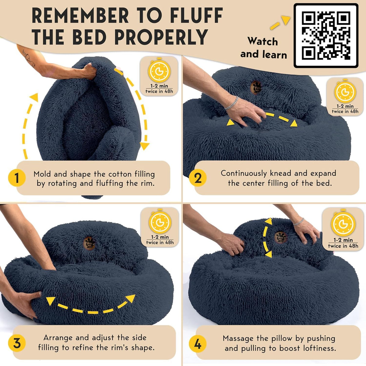 Medium Size Washable Anti-Slip Fluffy Plush Round Dog Bed U672852