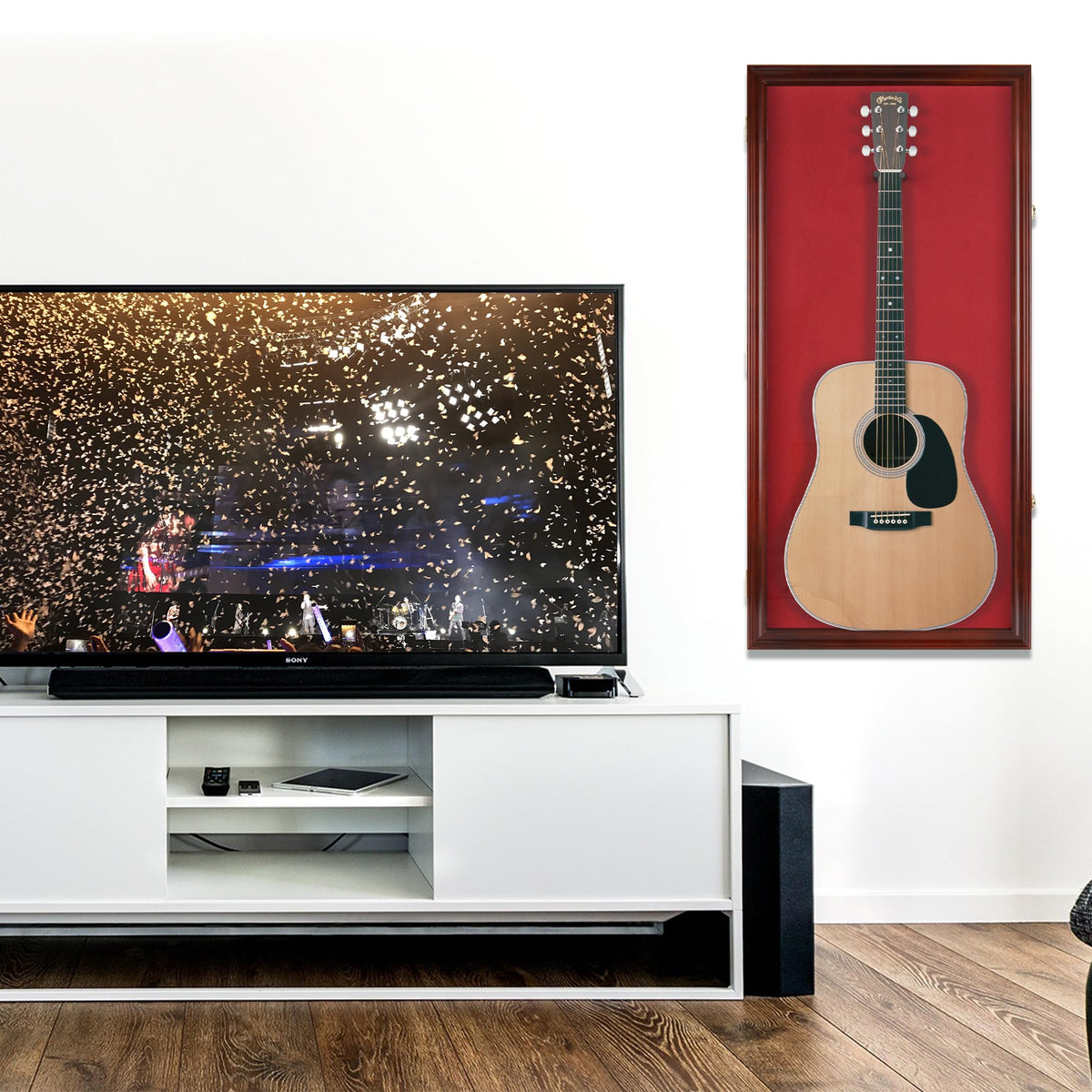 45" Acoustic Guitar Display Case Cabinet Wall Mountable Mahogany Finish Q81668