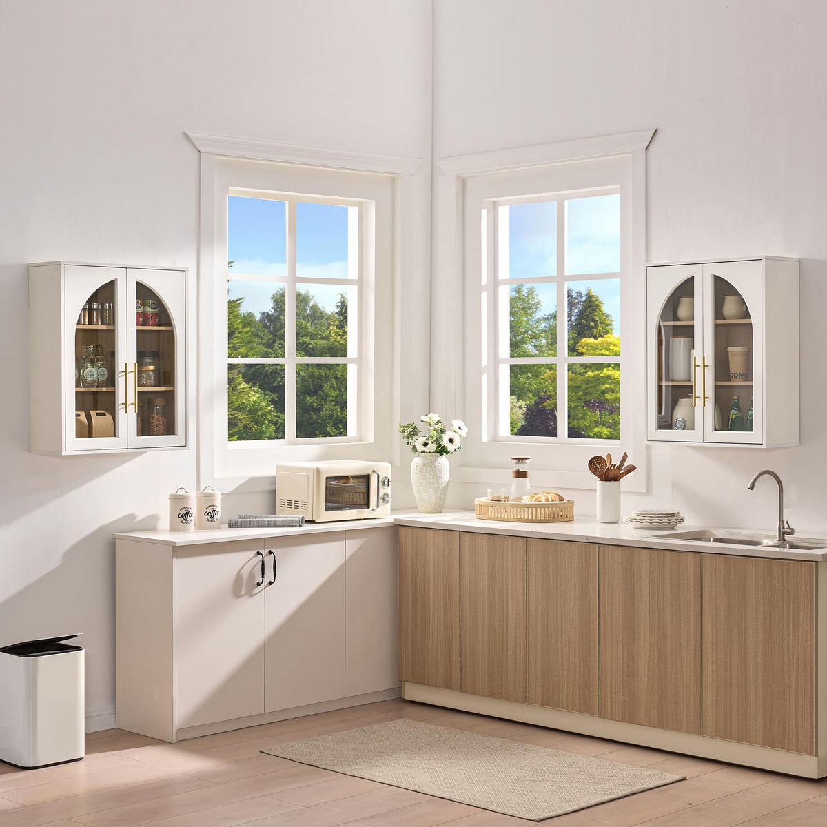 White Wall Mount Bathroom Cabinet with Glass Doors and Adjustable Shelves U823