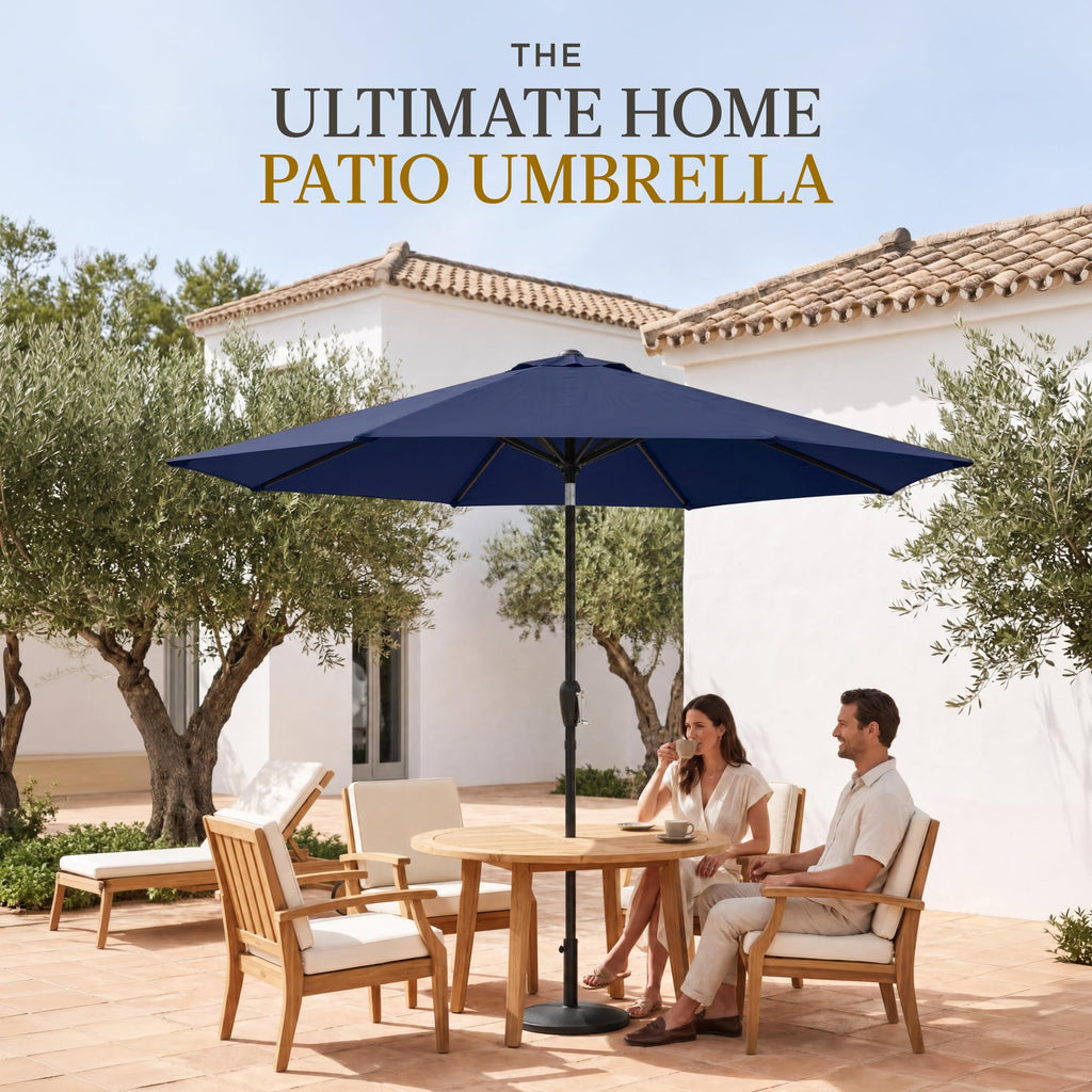 9ft Navy Polyester Patio Umbrella with Aluminum Frame K760