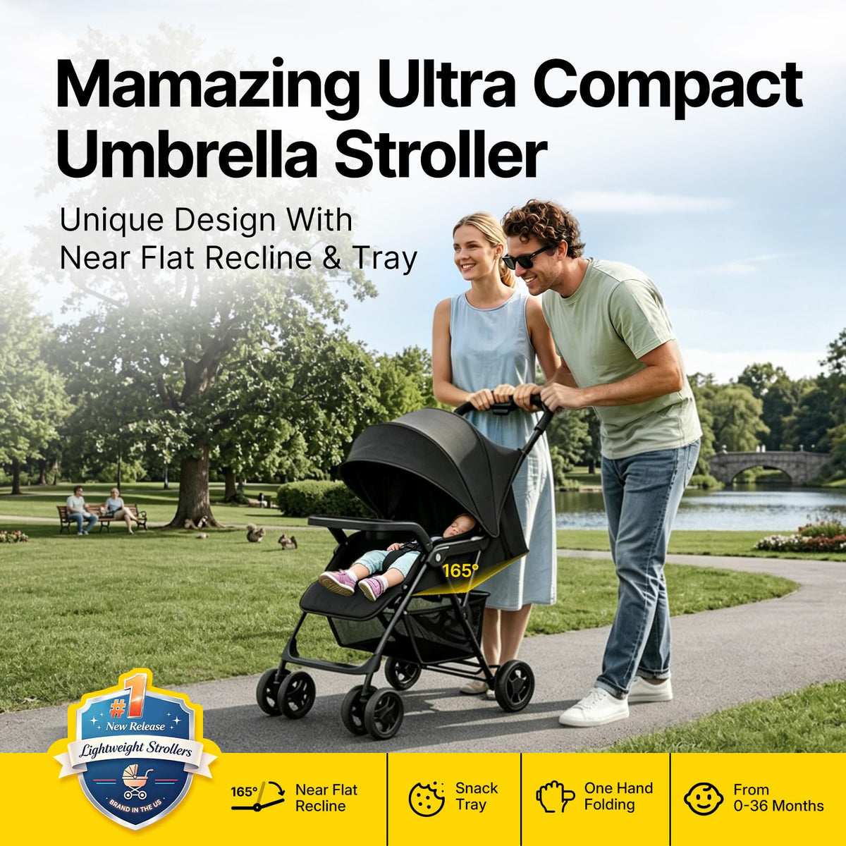 Lightweight Travel Stroller with Near-Flat Recline Seat R662
