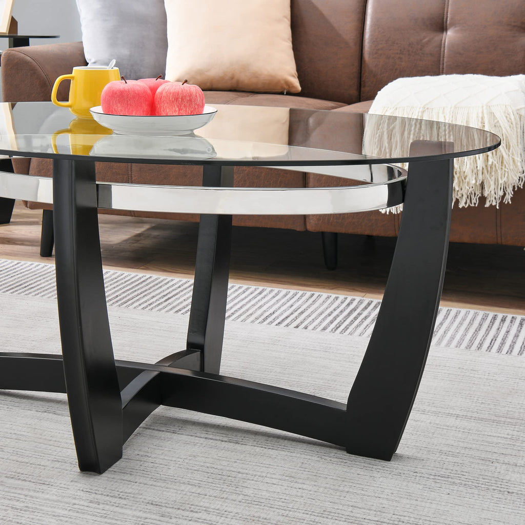 Oval Wood Glass Coffee Table A74570