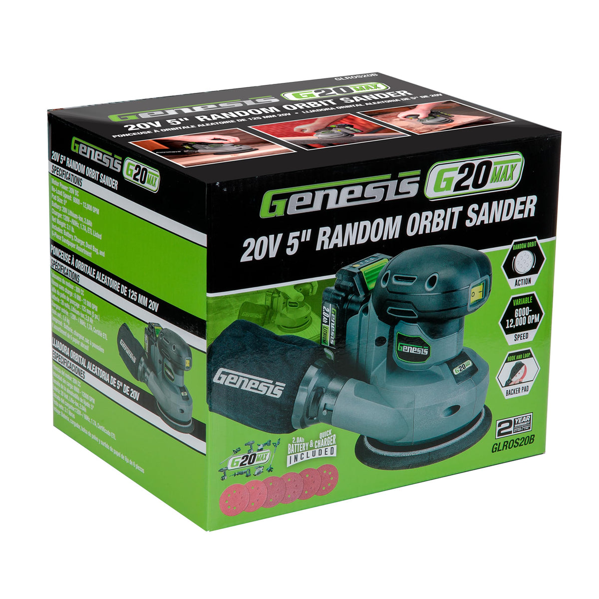 20V Cordless 5in. Orbital Sander with Dust Bag S496