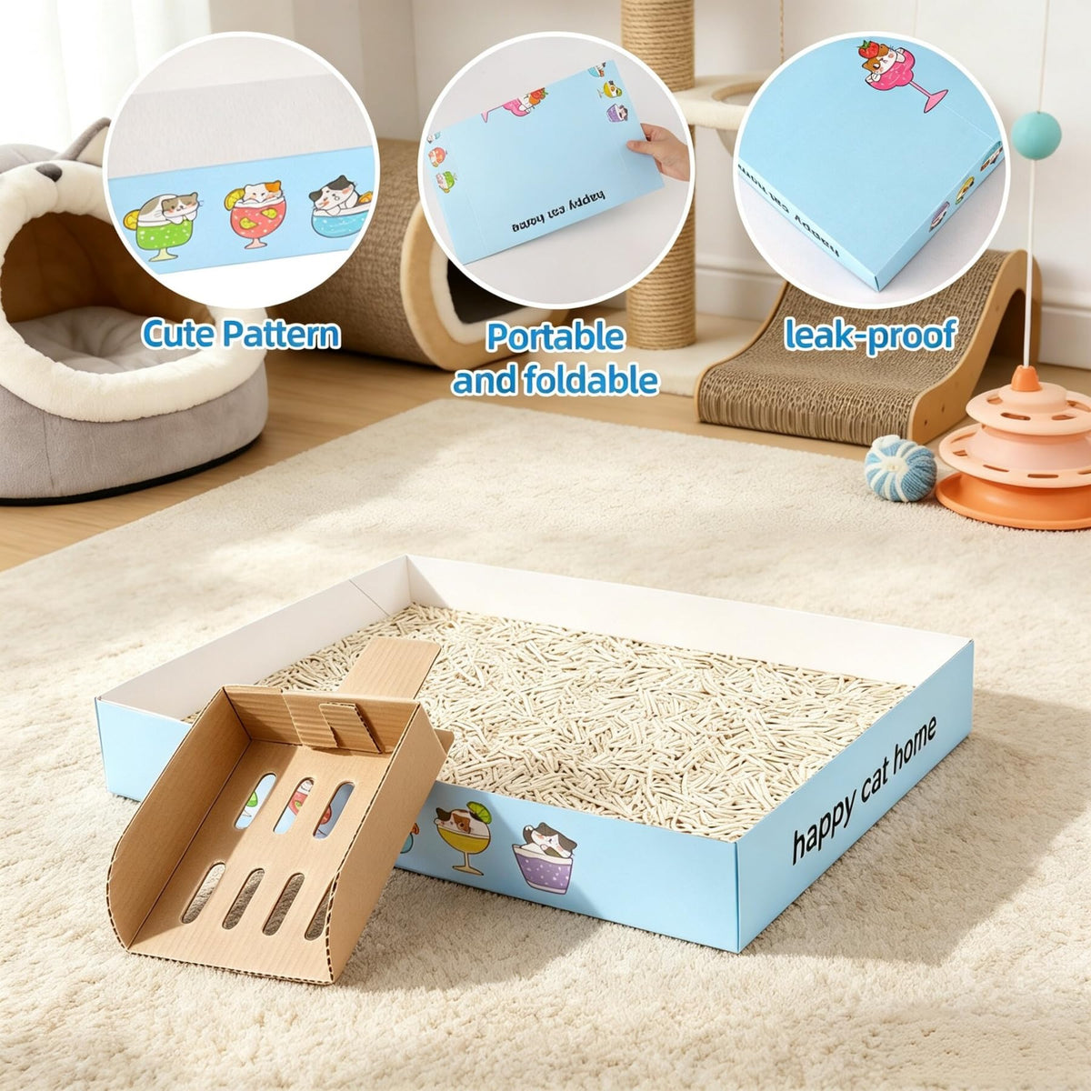 32 Pack Disposable Cat Litter Box with 6 Scoops K6744