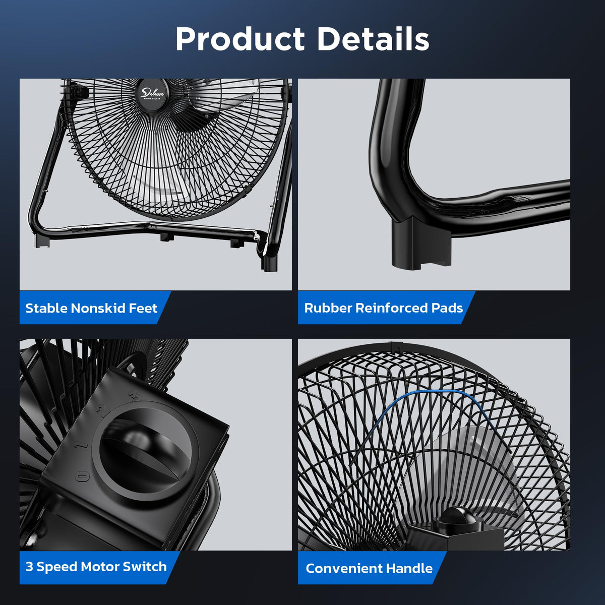 12 Inch 3-Speed Oscillating Metal Floor Fan A6084