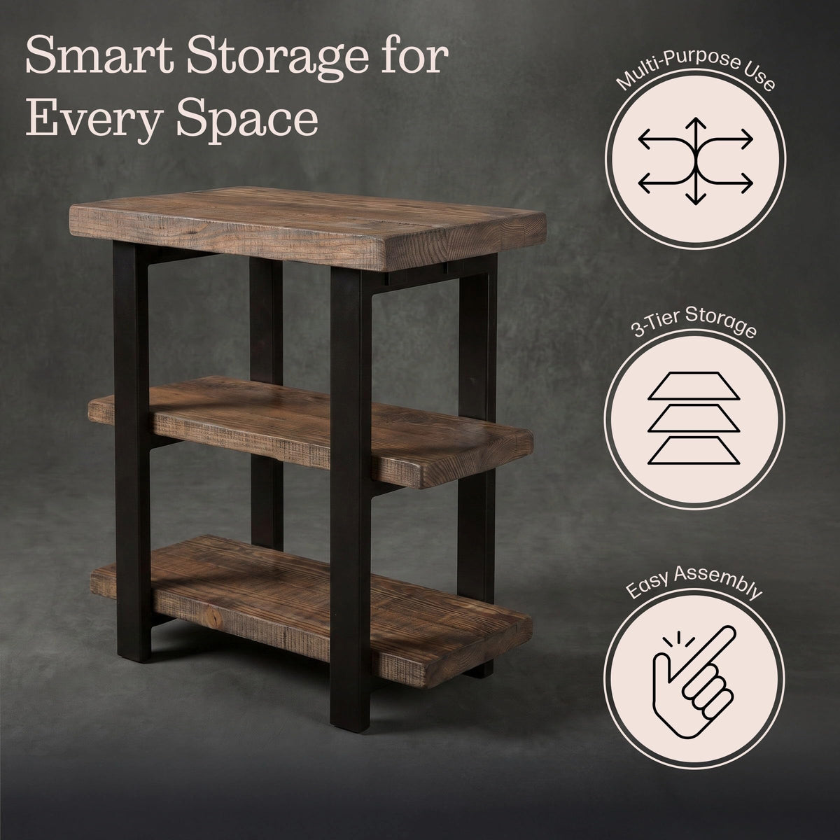 Solid Wood 3-Tier End Table V30606