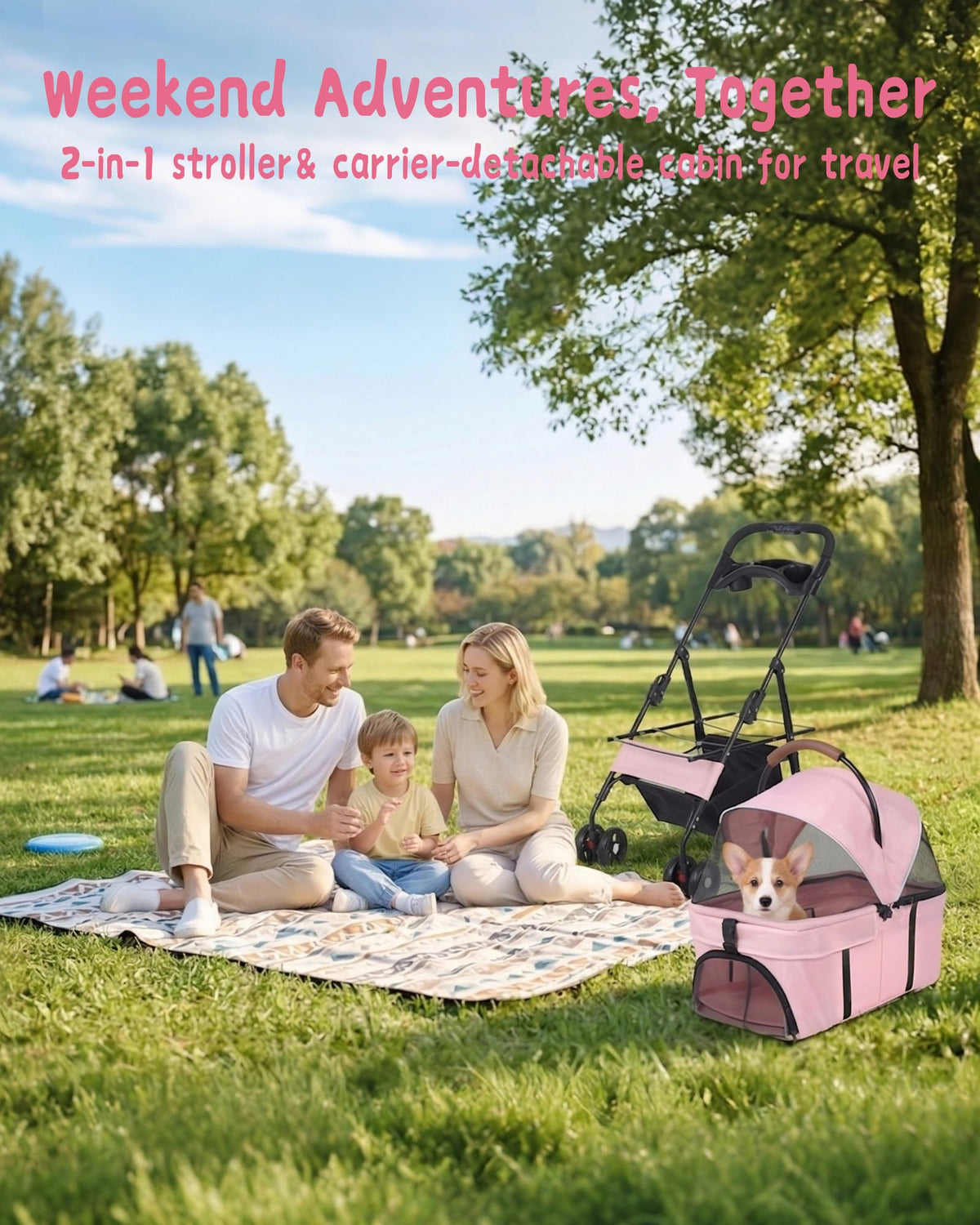 Foldable Pet Stroller with Detachable Carrier K408