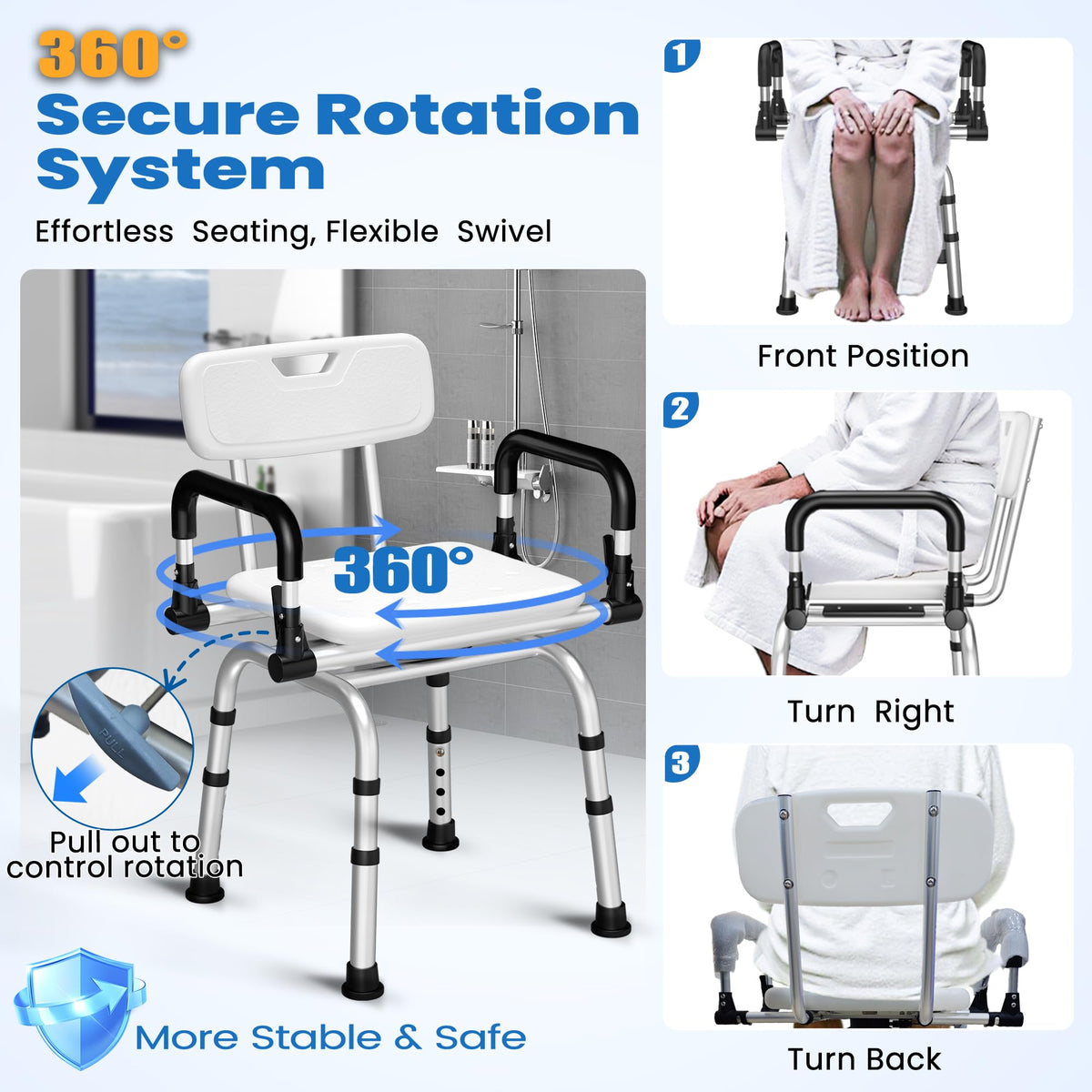 360° Rotating Adjustable Padded Shower Chair A961