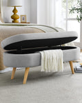 Oval Linen Fabric Upholstered Storage Bench with Solid Wood Legs O934
