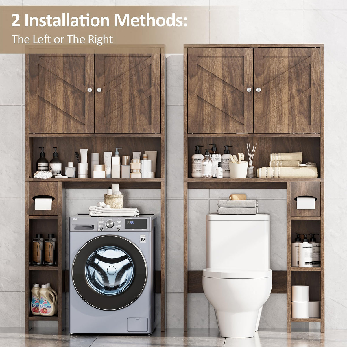 Walnut Over Toilet Storage Cabinet with Adjustable Shelf W8813