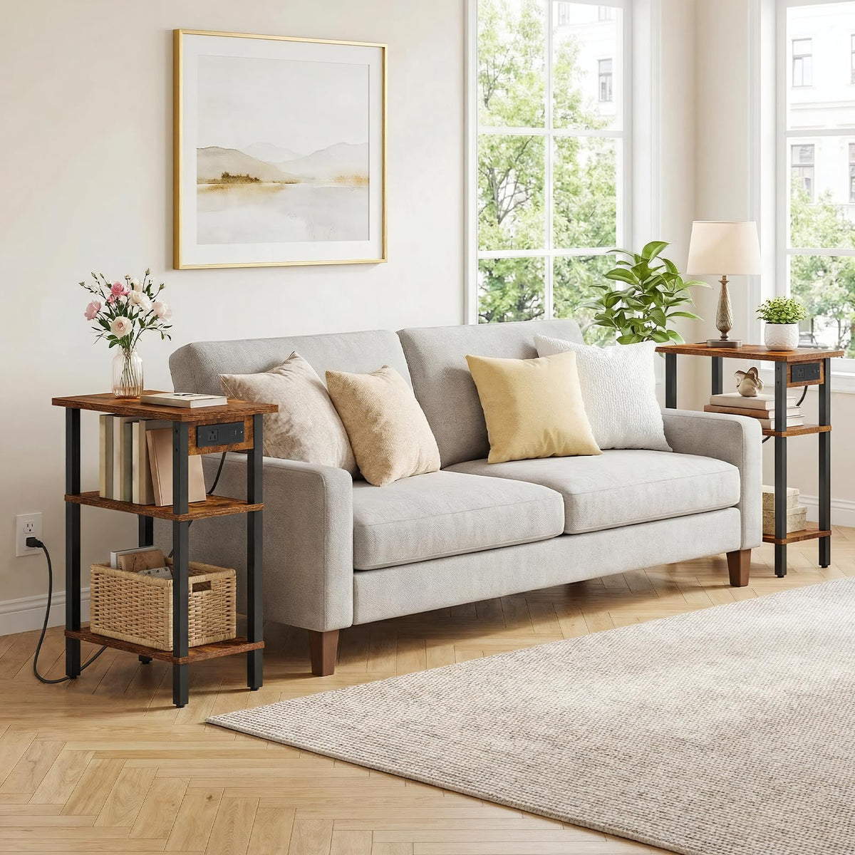 Narrow 3-Tier Side Table with Charging Station Q346
