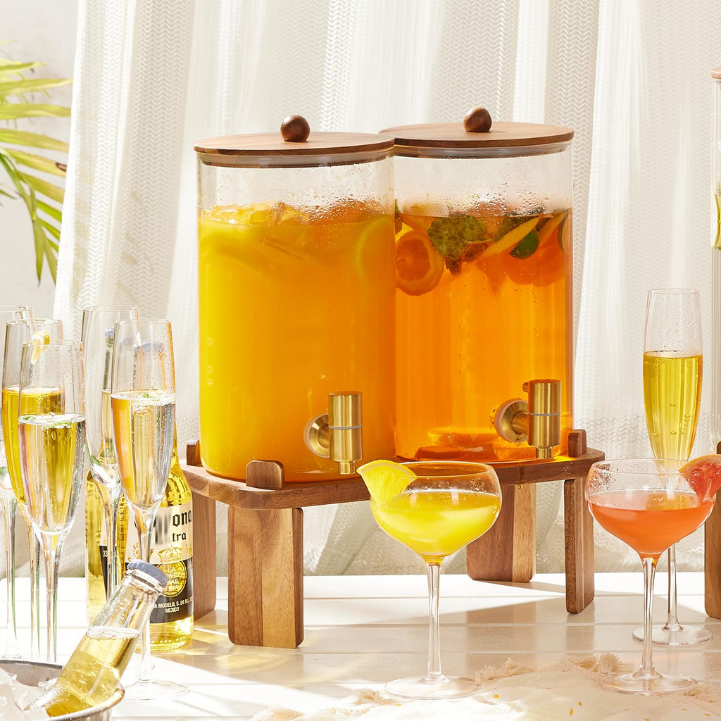 2pcs 1.2 Gallon Glass Drink Dispenser with Stand Z49598