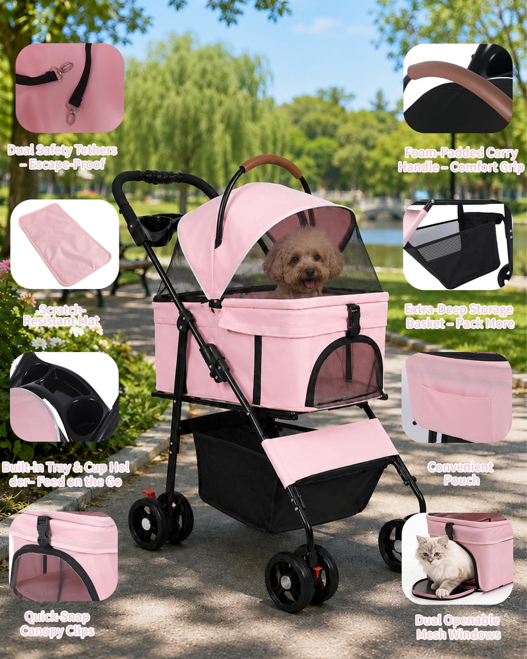 Foldable Pet Stroller with Detachable Carrier K408