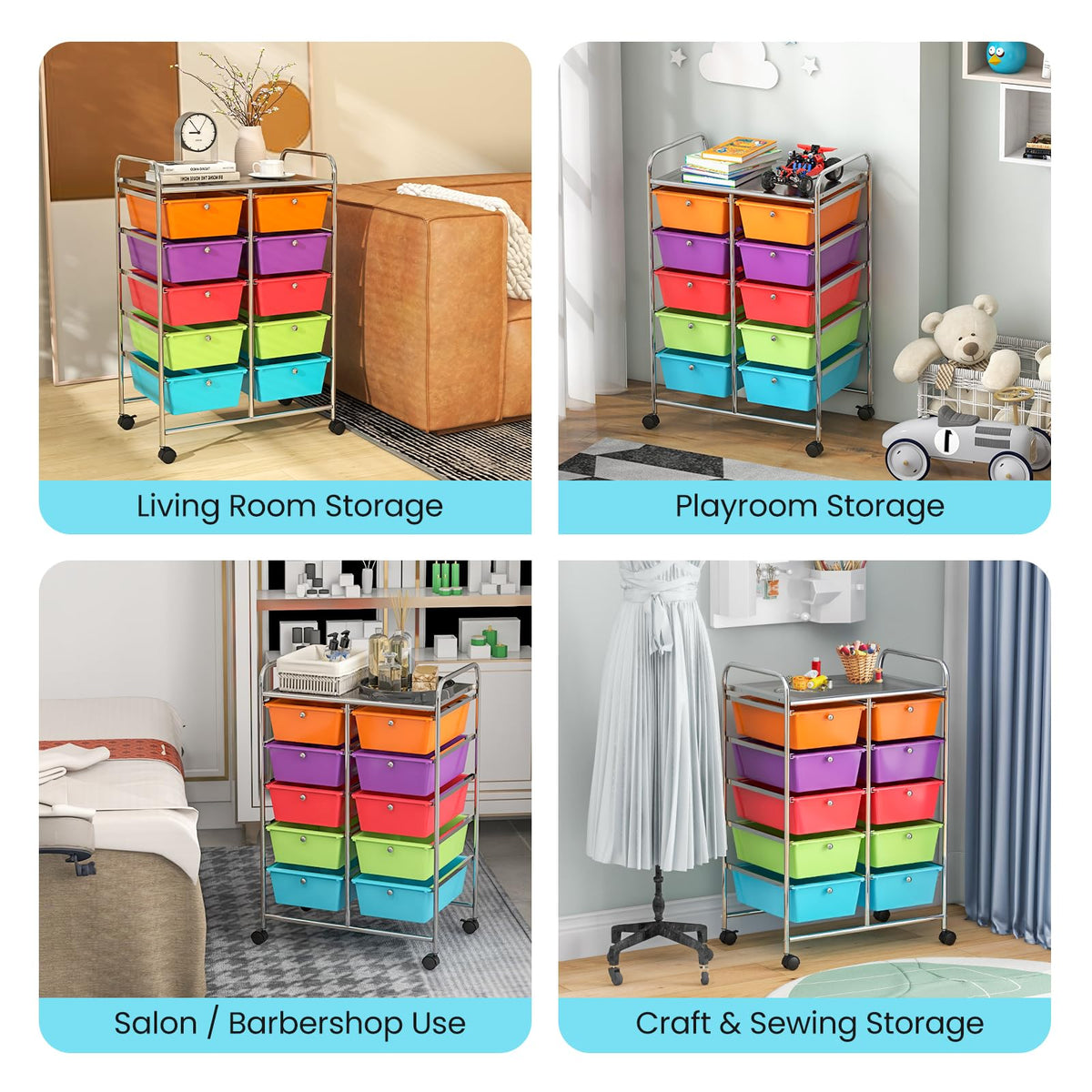 10 Drawer Rolling Storage Cart with Lockable Wheels I418
