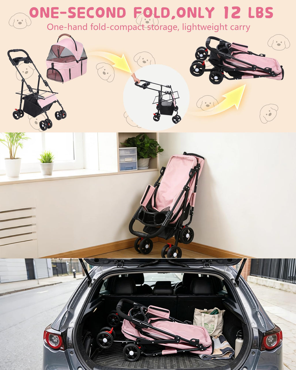 Foldable Pet Stroller with Detachable Carrier K408