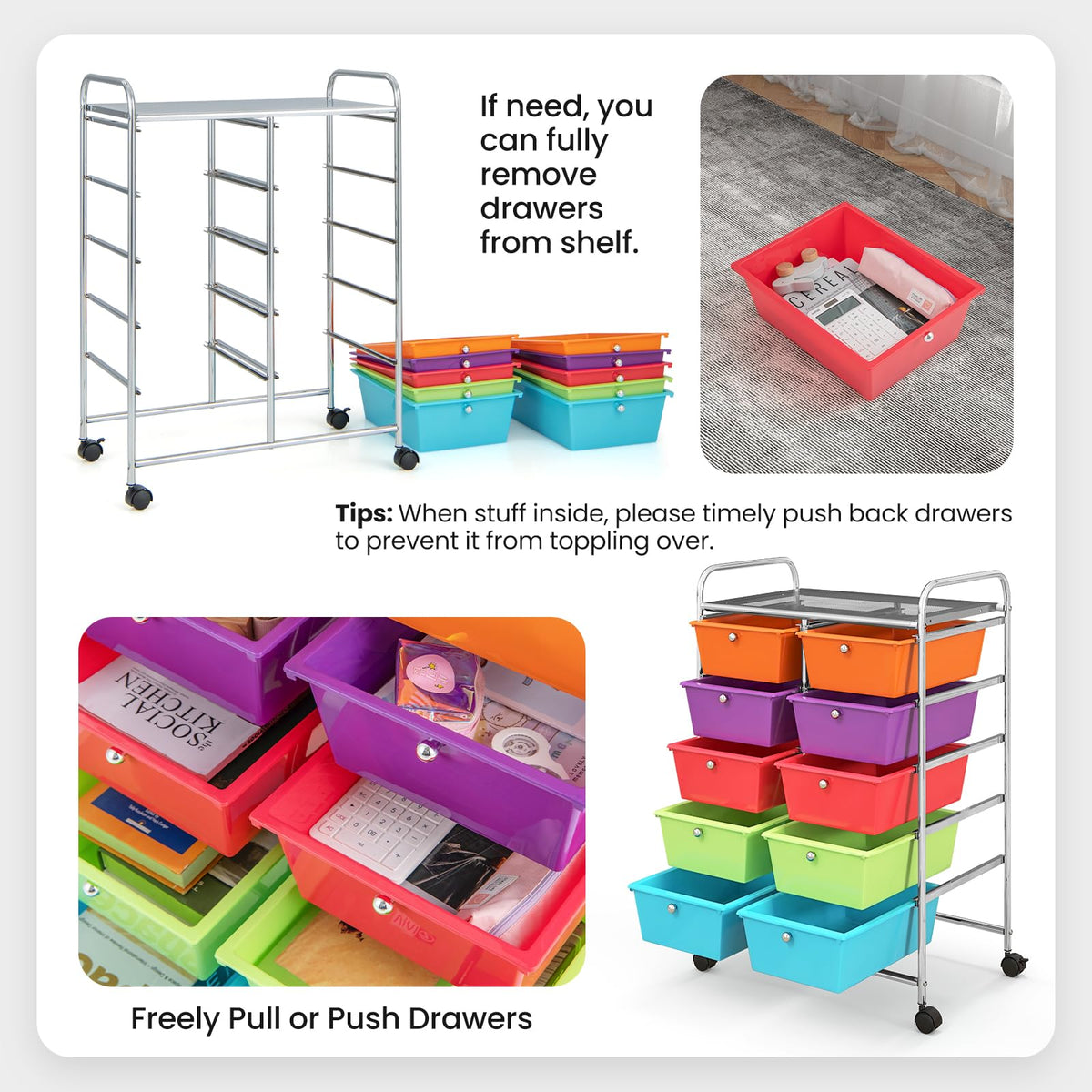 10 Drawer Rolling Storage Cart with Lockable Wheels I418