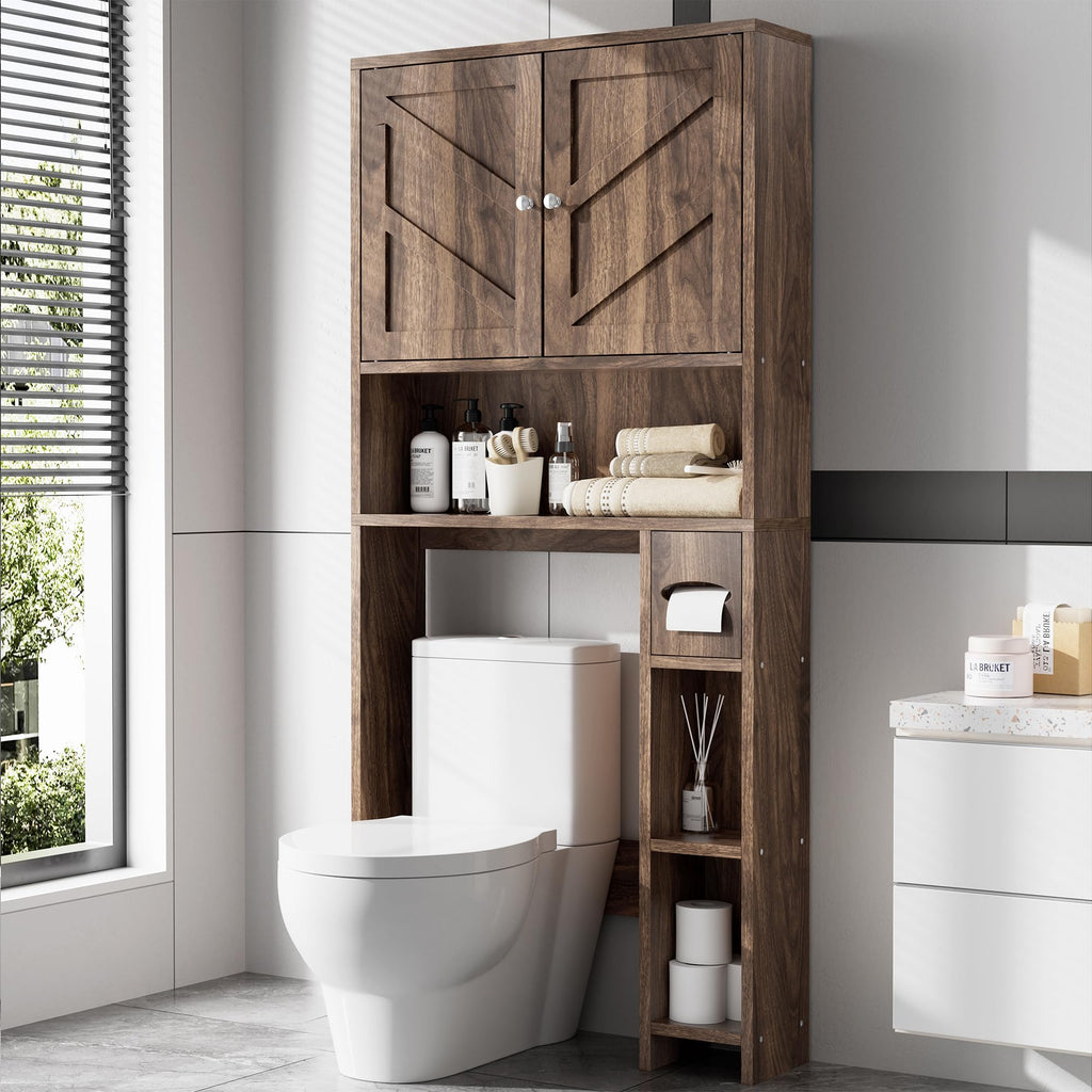 Walnut Over Toilet Storage Cabinet with Adjustable Shelf W8813