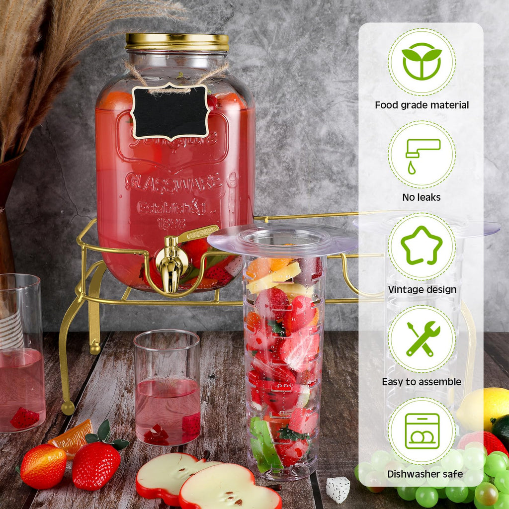 2 Pcs 2 Gallon Glass Drink Dispenser with Stand N661358