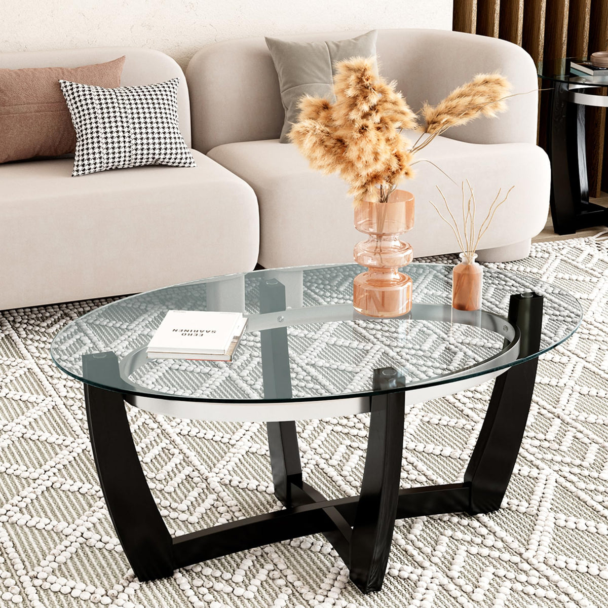 Oval Wood Glass Coffee Table A74570