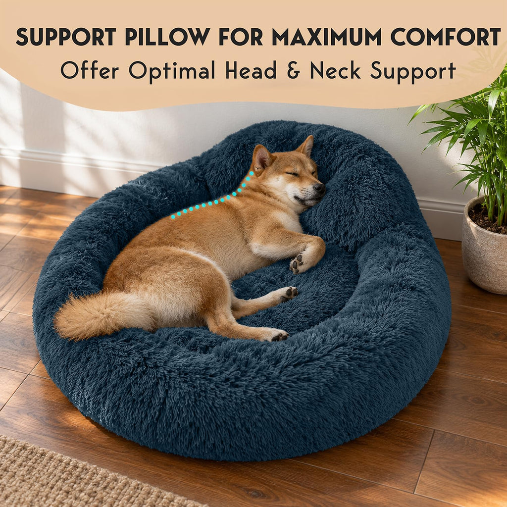 Medium Size Washable Anti-Slip Fluffy Plush Round Dog Bed U672852