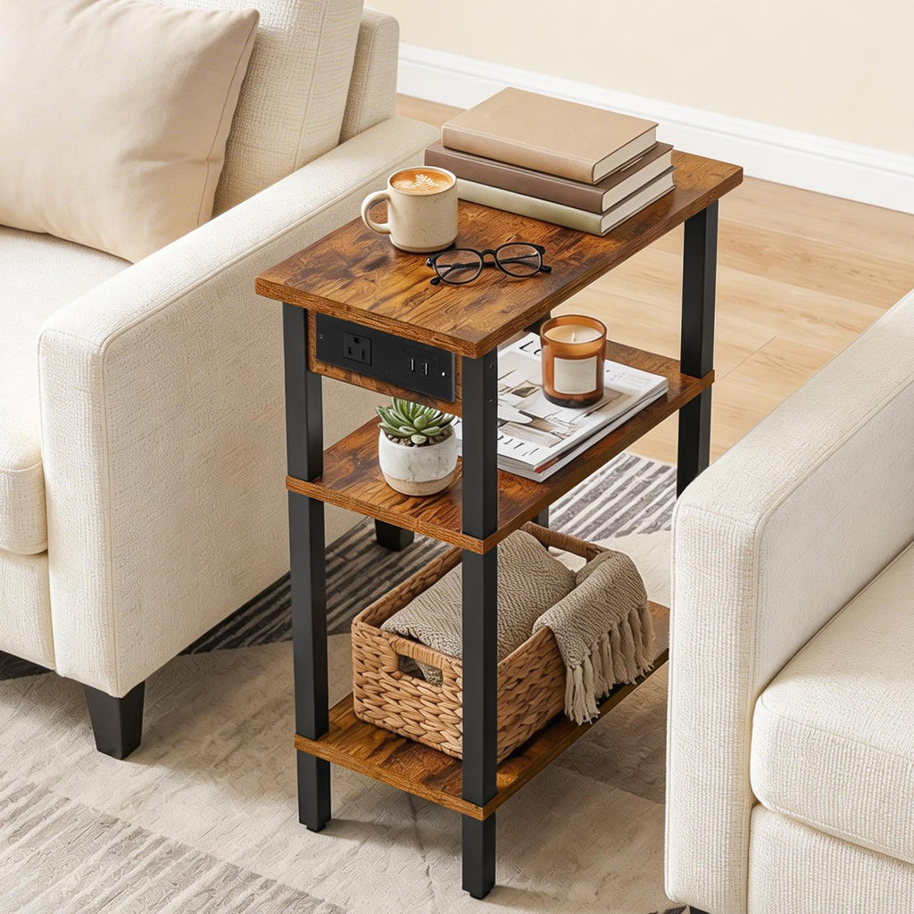 Narrow 3-Tier Side Table with Charging Station Q346