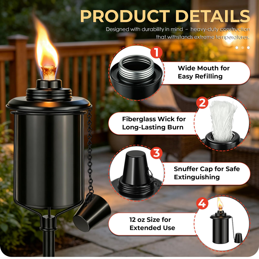 4 Pack 12oz Refillable Torch Canisters with Wicks I3510