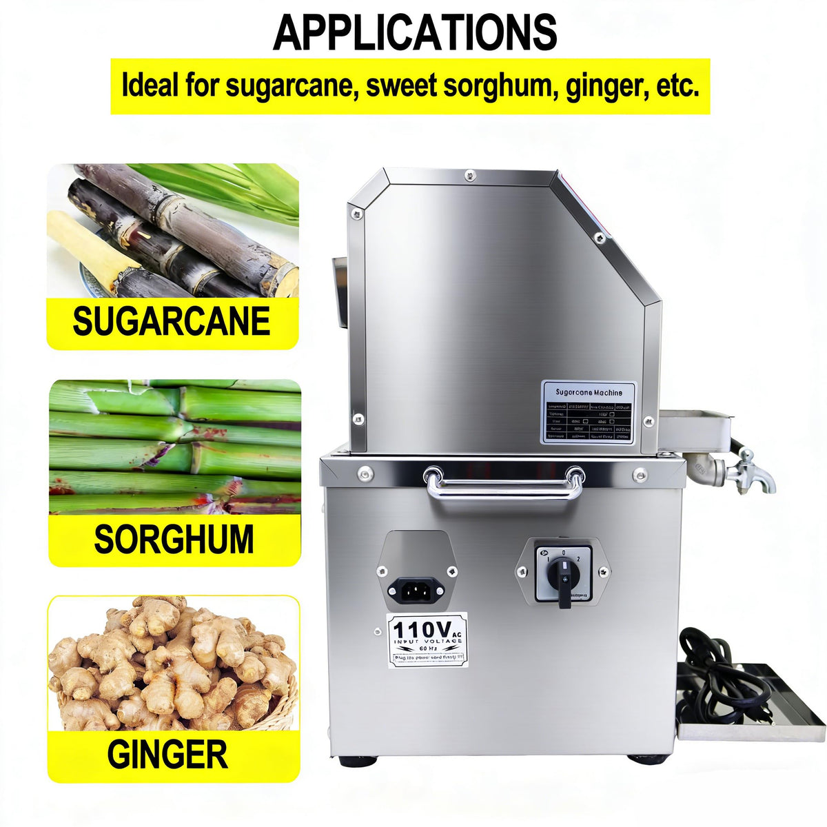 110V 800W Stainless Steel Electric Sugar Cane Juicer Machine O8570