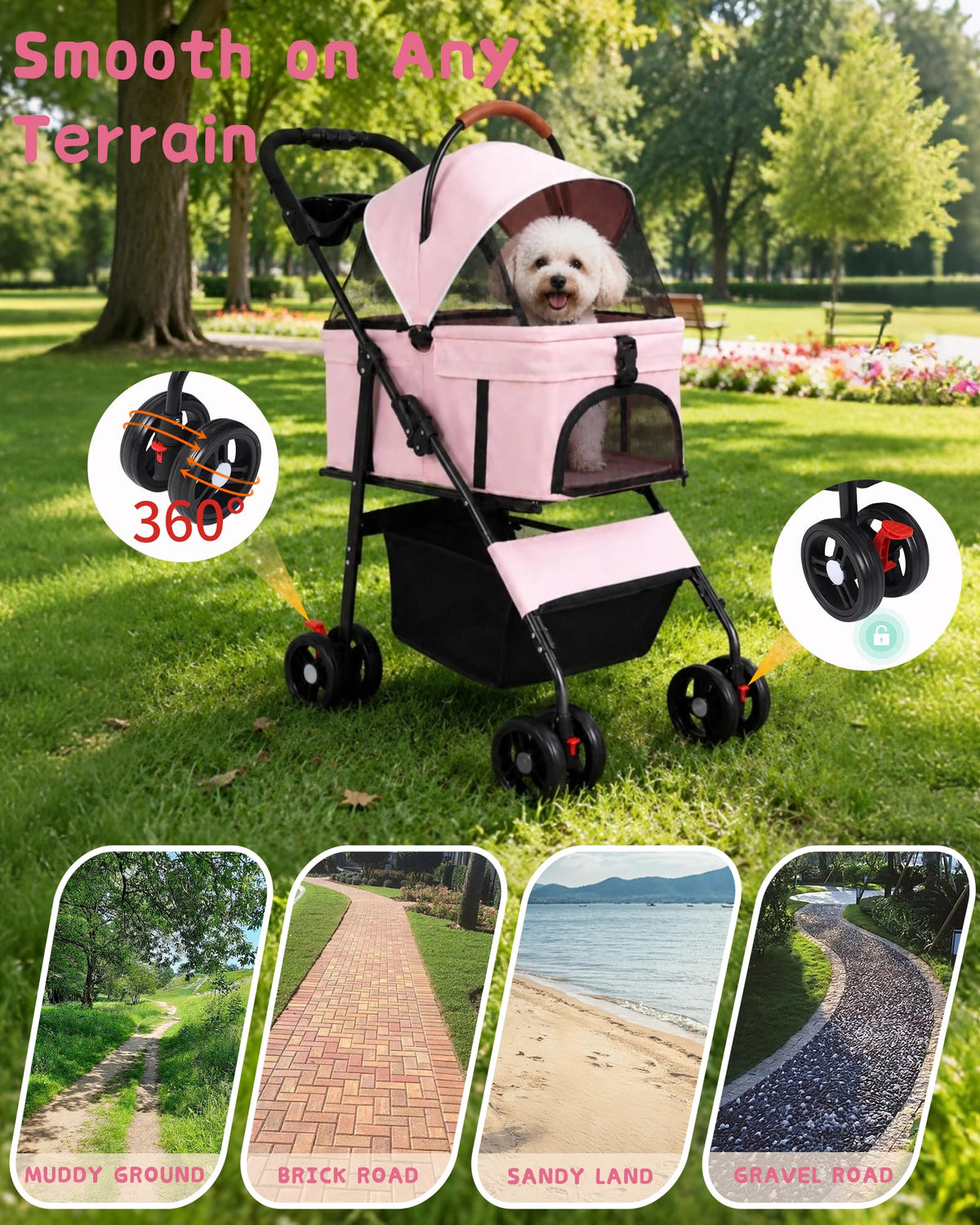 Foldable Pet Stroller with Detachable Carrier K408