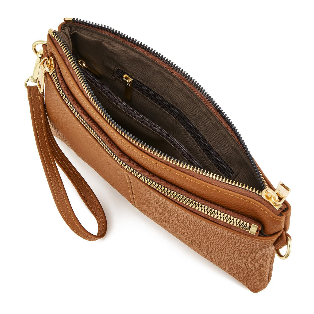 Small Triple Zip Crossbody Bag Vegan Leather Wristlet Clutch G871400