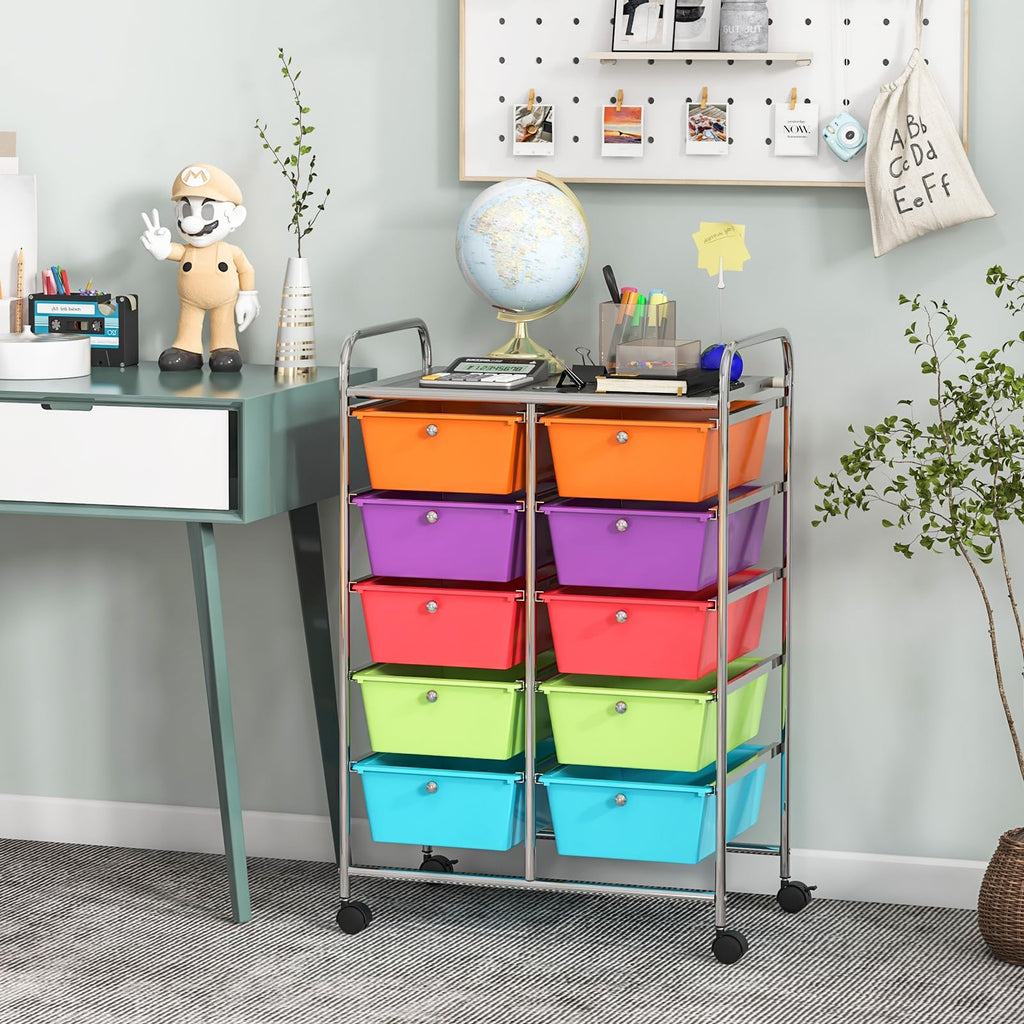 10 Drawer Rolling Storage Cart with Lockable Wheels I418