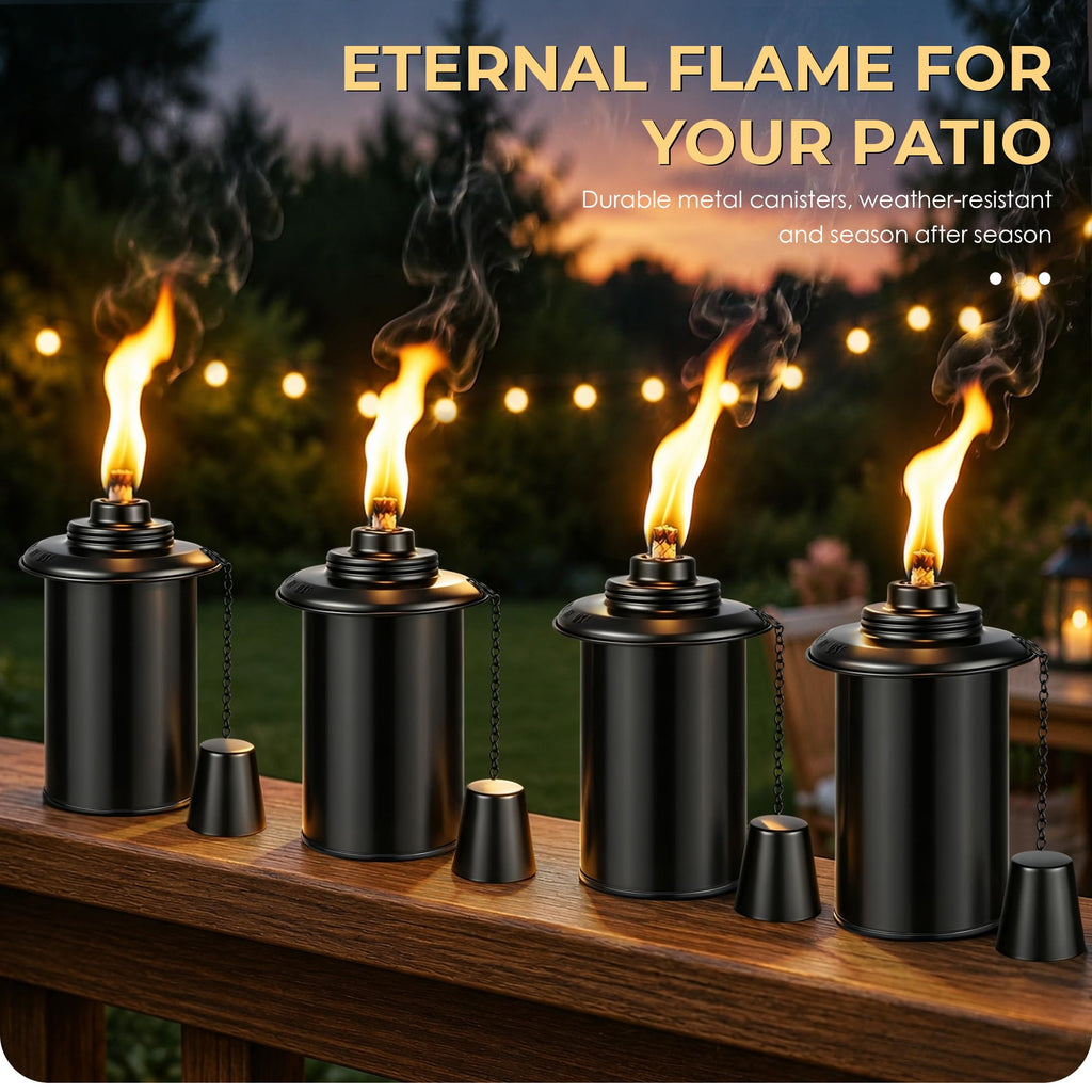 4 Pack 12oz Refillable Torch Canisters with Wicks I3510