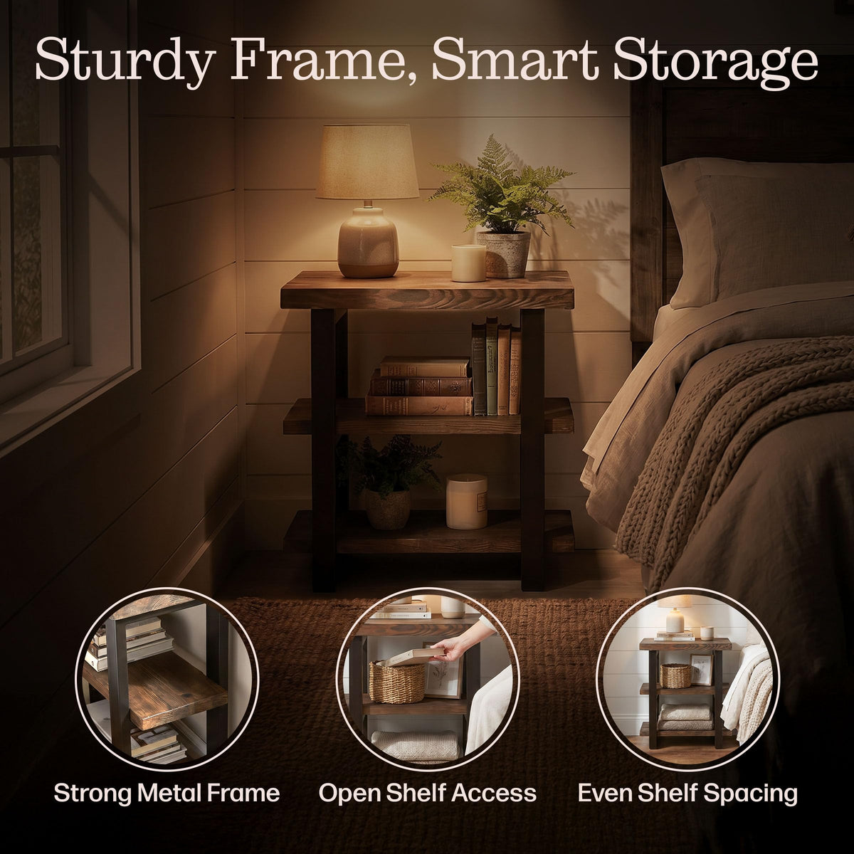 Solid Wood 3-Tier End Table V30606