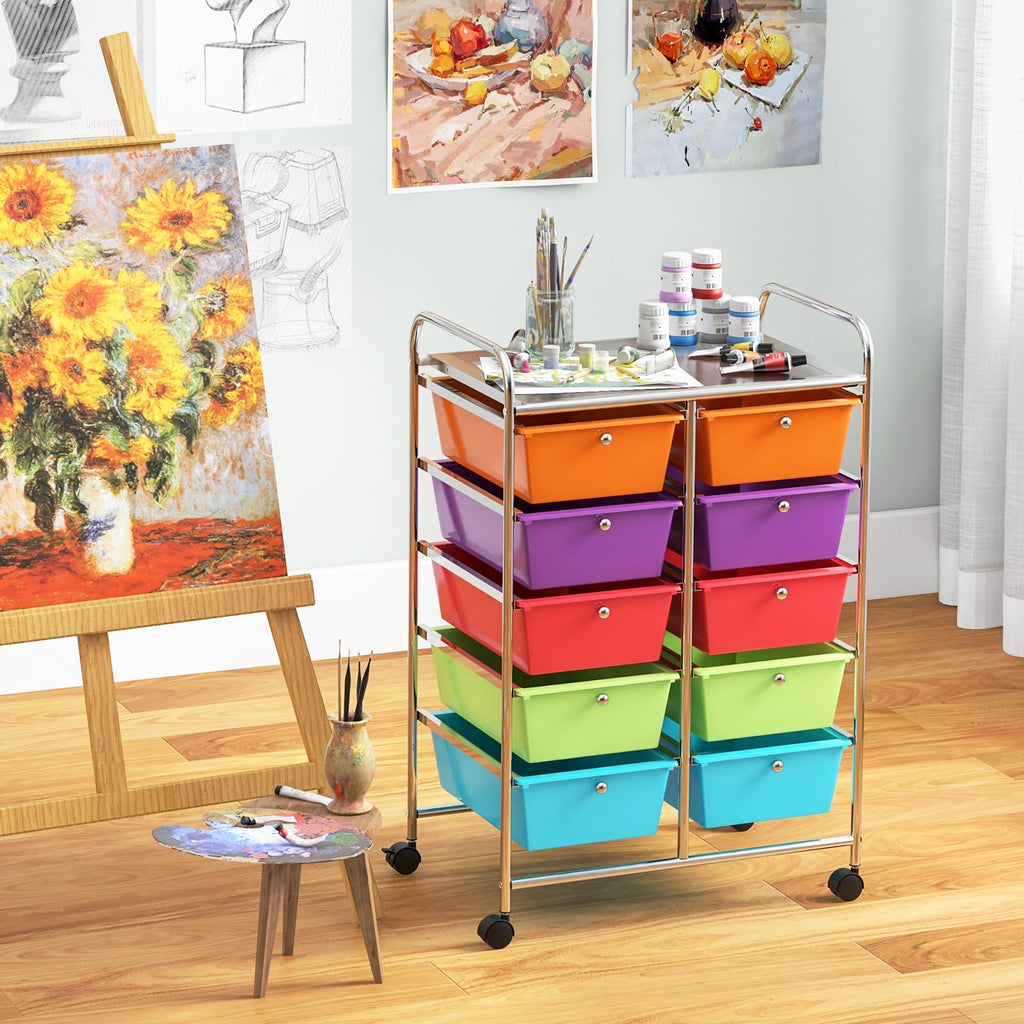 10 Drawer Rolling Storage Cart with Lockable Wheels I418