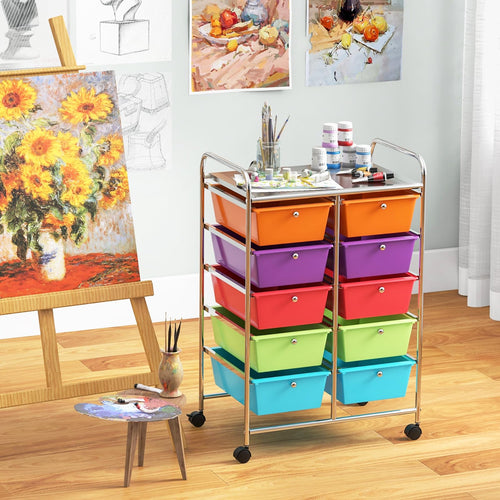 10 Drawer Rolling Storage Cart with Lockable Wheels I418