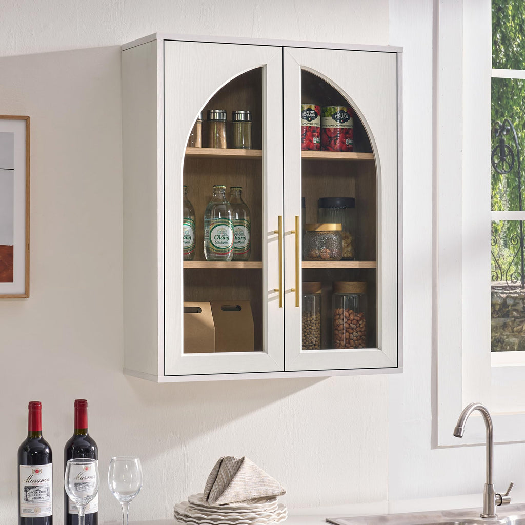 White Wall Mount Bathroom Cabinet with Glass Doors and Adjustable Shelves U823
