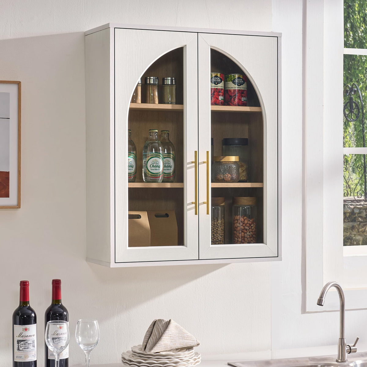 White Wall Mount Bathroom Cabinet with Glass Doors and Adjustable Shelves U823