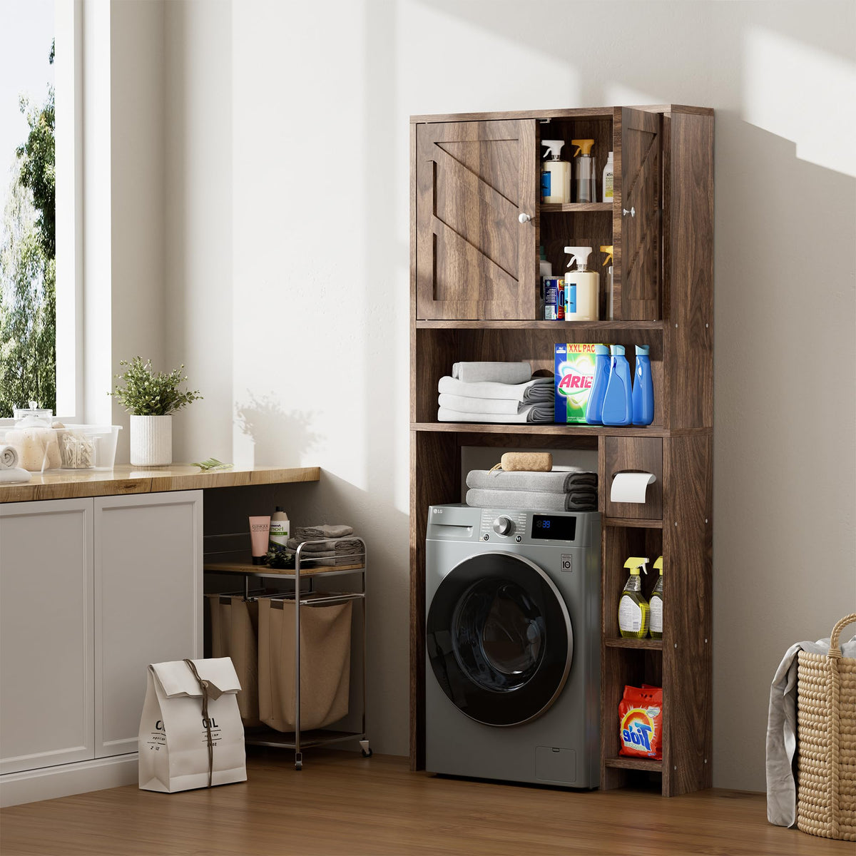Walnut Over Toilet Storage Cabinet with Adjustable Shelf W8813