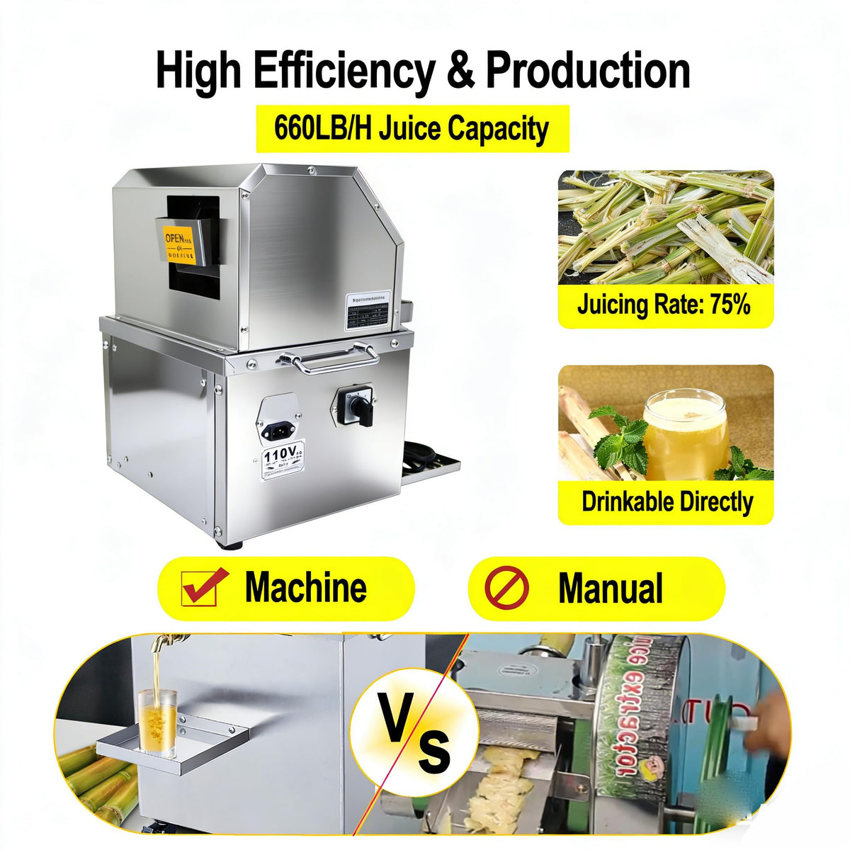 110V 800W Stainless Steel Electric Sugar Cane Juicer Machine O8570