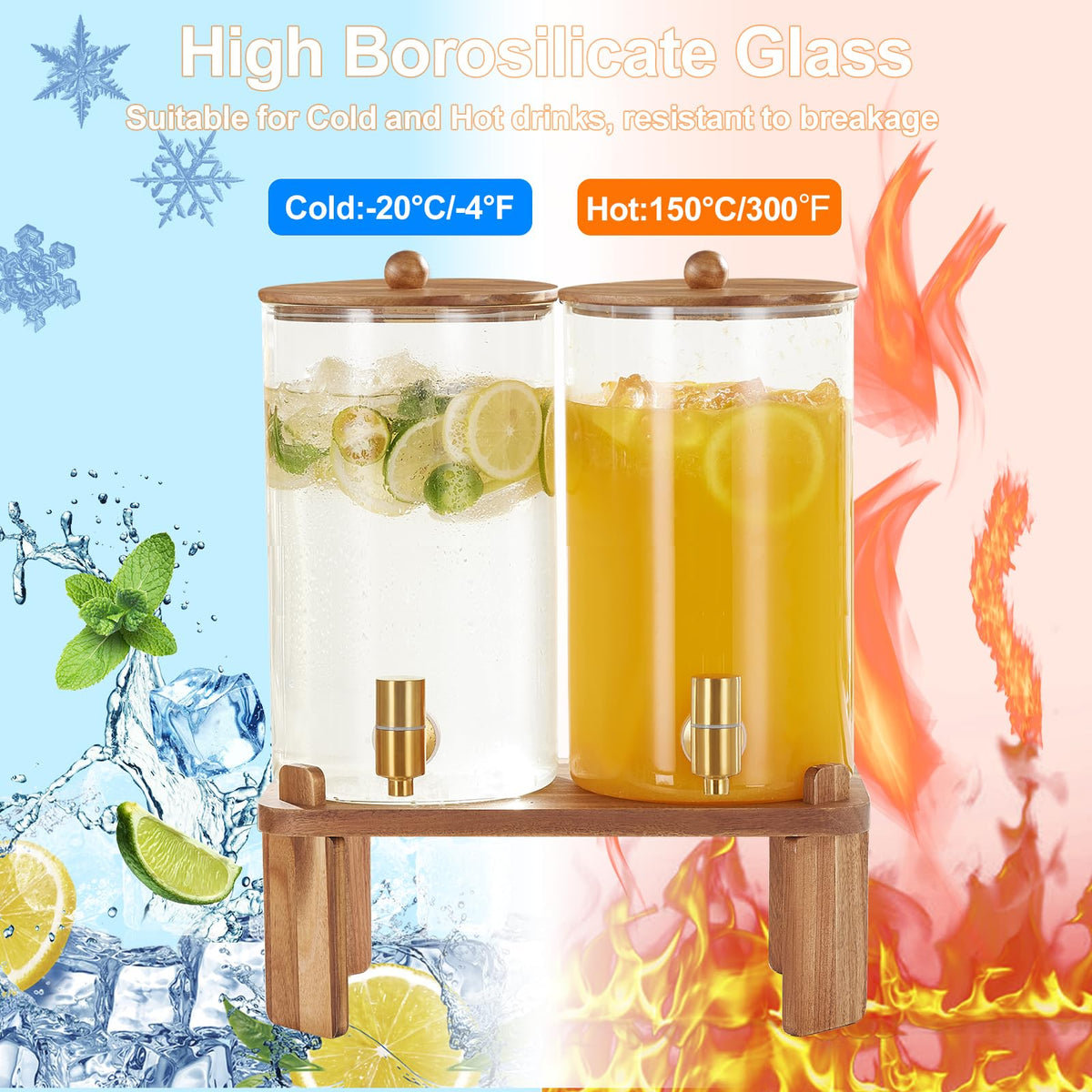 2pcs 1.2 Gallon Glass Drink Dispenser with Stand Z49598