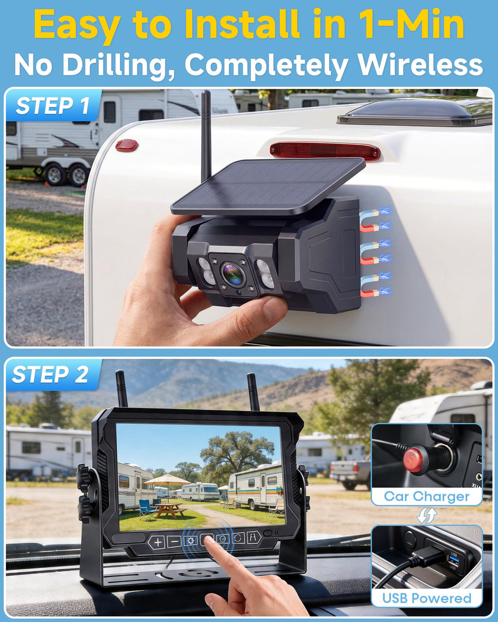 1080P Dual Magnetic Wireless Backup Camera 7" Split-Screen I11290