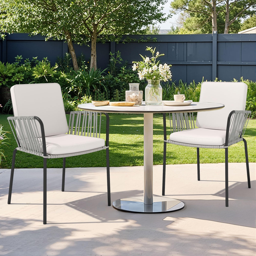 Set of 4 Grey Wicker Outdoor Dining Chairs with Beige Cushion D17066