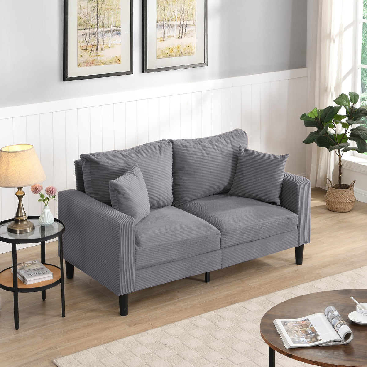 Small Space Saving Light Gray 2-Seat Upholstered Sofa L2113