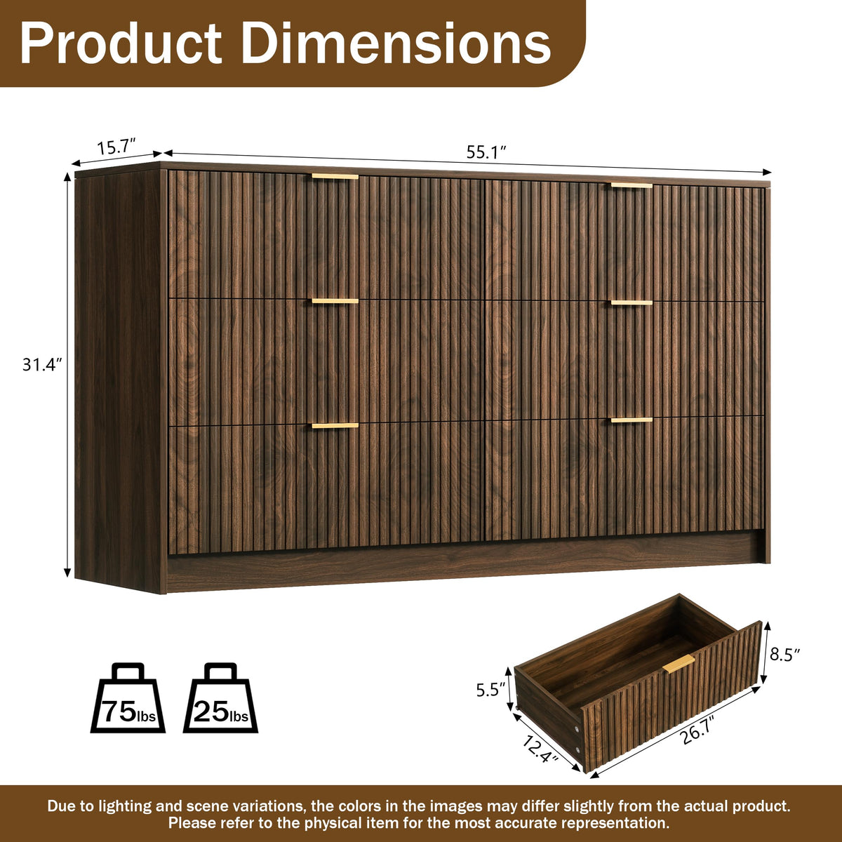 Walnut 6 Drawer Dresser S58828
