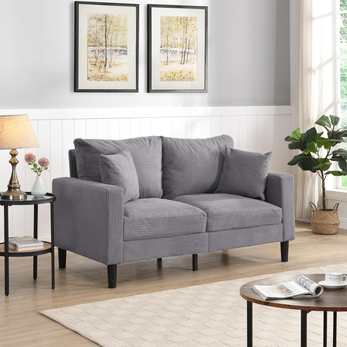 Small Space Saving Light Gray 2-Seat Upholstered Sofa L2113