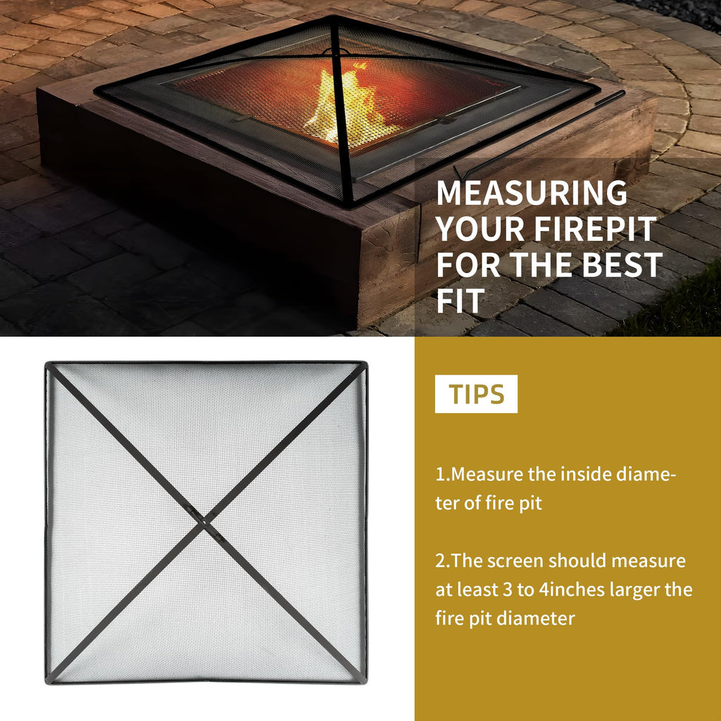 32In Square Heavy Duty Fire Pit Screen Cover with Handle and Poker Black Q9022