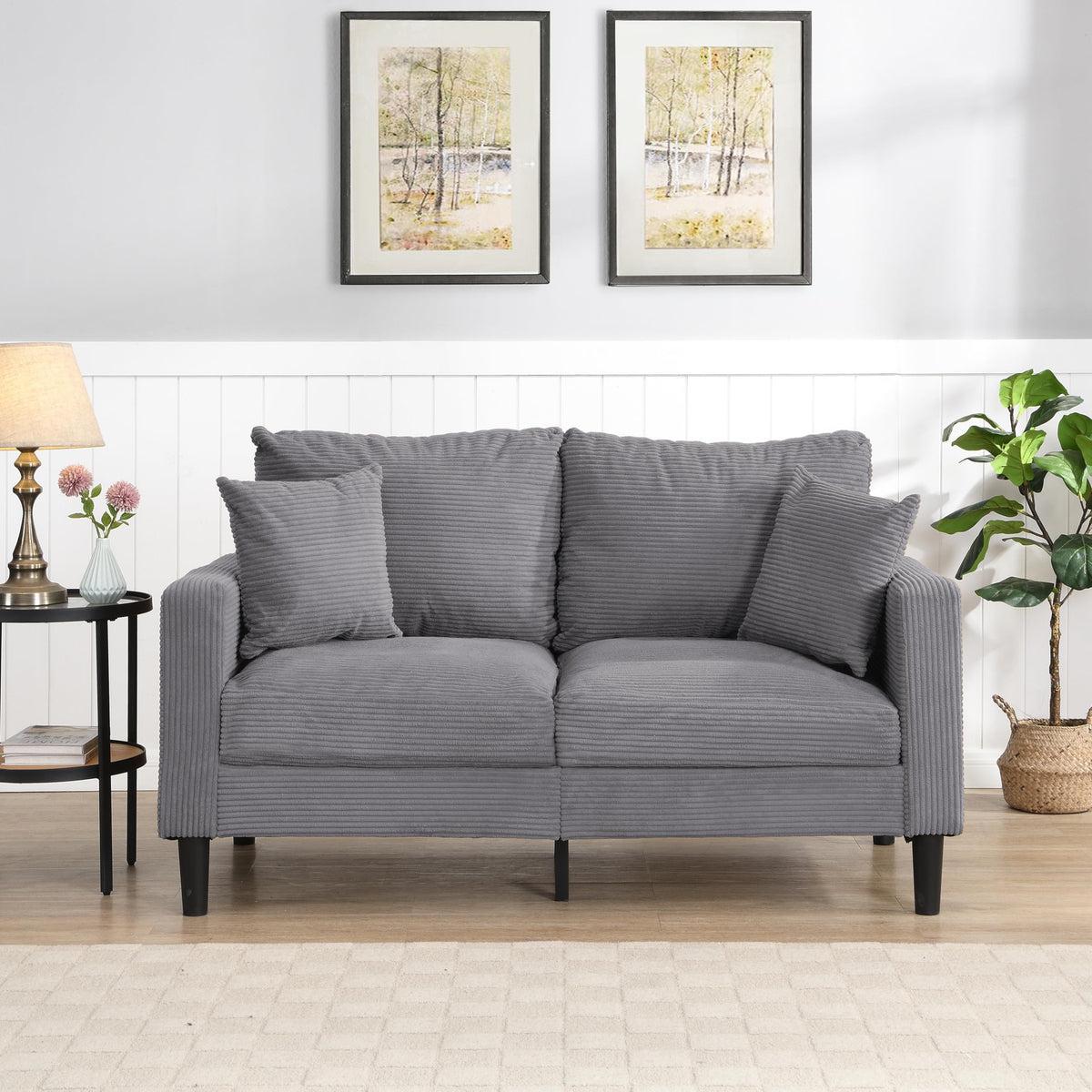 Small Space Saving Light Gray 2-Seat Upholstered Sofa L2113
