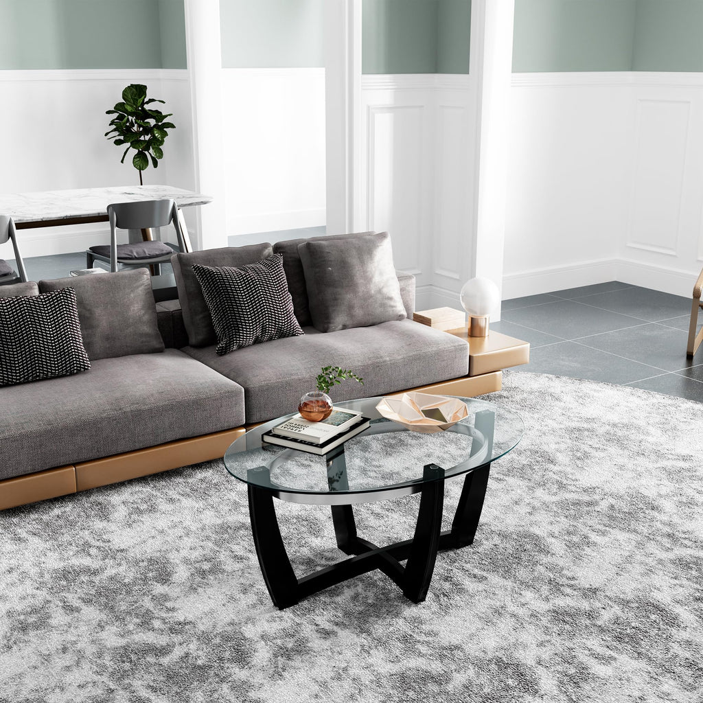 Oval Wood Glass Coffee Table A74570