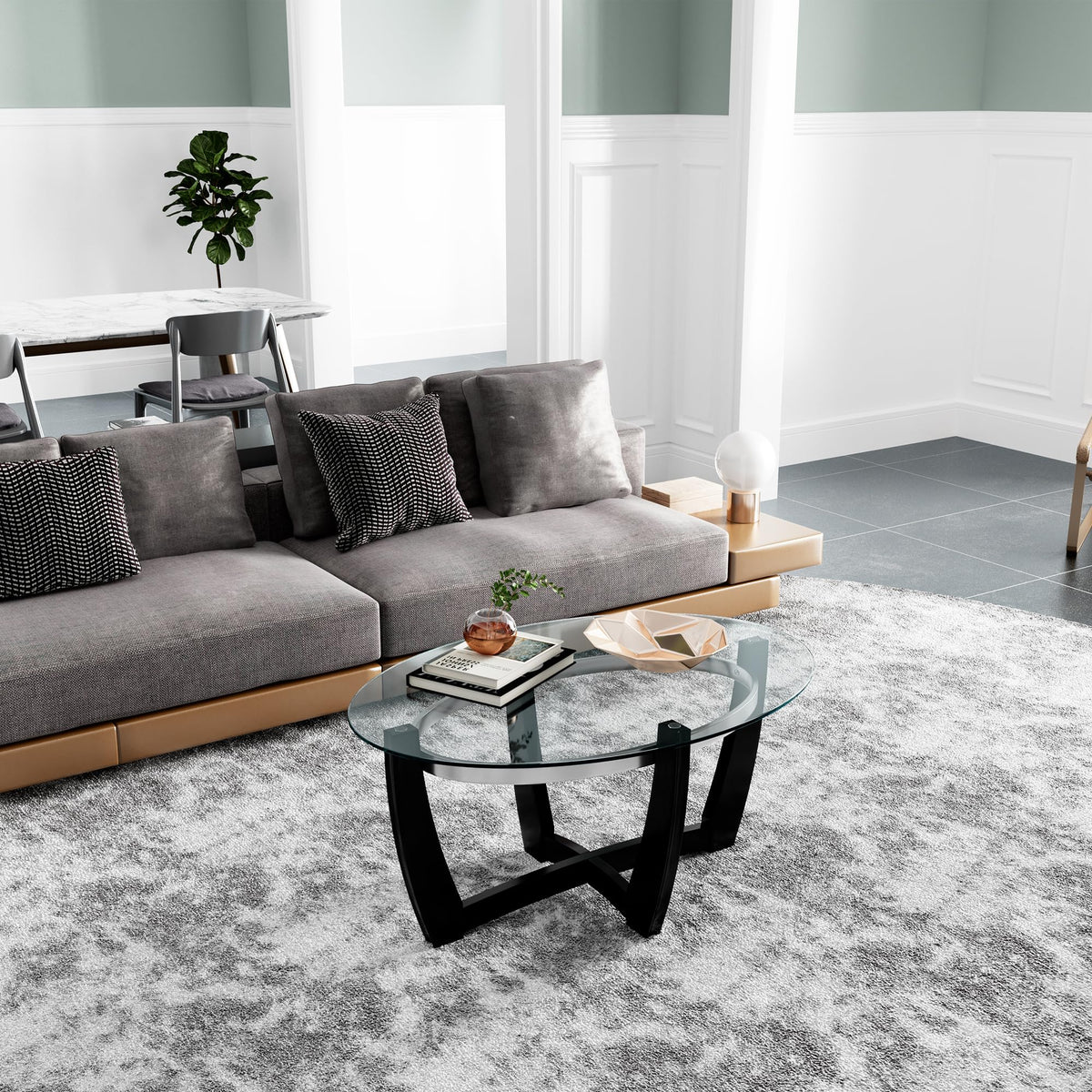 Oval Wood Glass Coffee Table A74570